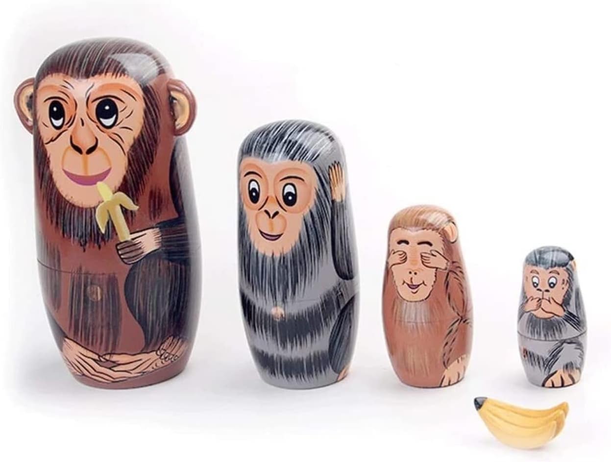 Matryoshka Stacking Dolls Russian Doll 5 Pcs Nesting Dolls Monkey Matryoshka Wooden Stacking Nested Handmade Toy for Christmas Matryoshka Matryoshka Doll Russian