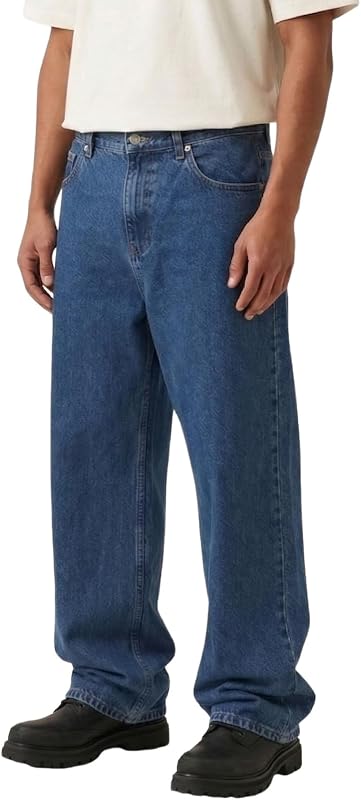 Plaid&Plain Men's Baggy Jeans Wide Leg – Heavyweight 100% Cotton Loose Fit Jeans, Elastic Waist, Multiple Washes Available