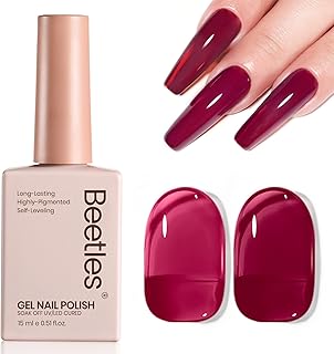 Beetles Burgundy Red Gel Nail Polish - 15ML Wine Red Neutral Cherry Color Jelly Fall Gel Polish Soak Off UV Translucent Effect Blushed Wine Series Manicure Gift for Women