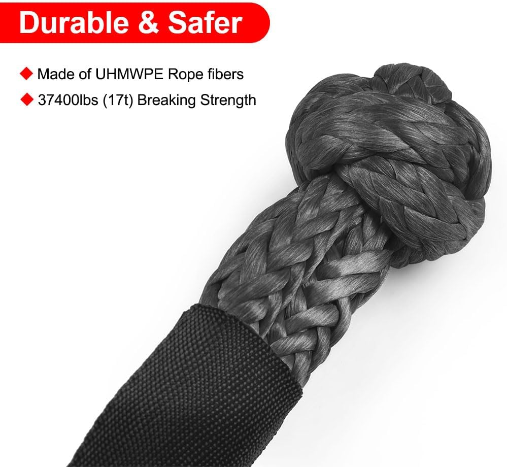 41000lbs Winch Rope Synthetic Soft Shackle+Recovery Ring Set Rugged Shackles with Protective Sleeve for Truck Vehicle Recovery
