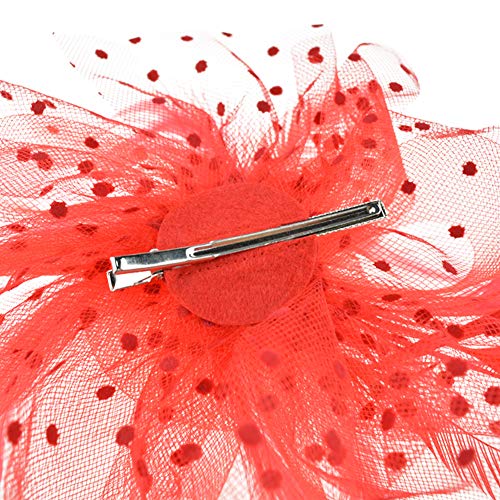 Image of DRESHOW Fascinators Hat Flower Mesh Ribbons Feathers on a Headband and a Clip Tea Party Headwear for Girls and Women