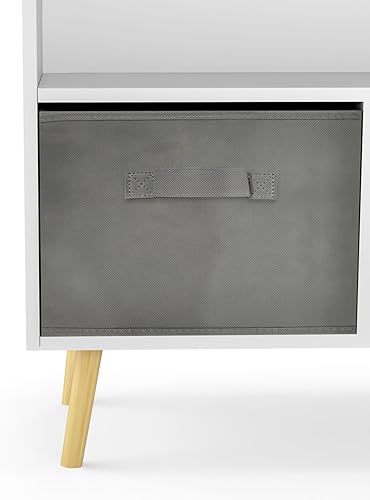 Miniatura 4 de Estantería con 3 cajones de tela plegables, organizador de almacenamiento de juguetes con hebilla de seguridad y patas de madera, estantería