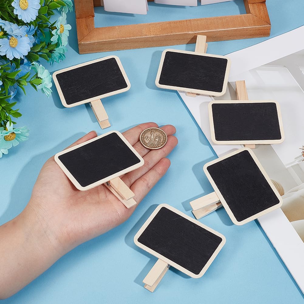 CRASPIRE 16Pcs Wooden Chalkboard Clips Mini Chalk Board Clips Black 2.9 x 2.8 Inch Small Miniature Wood Rectangle Blackboards Message Labels Signs for Party Buffet Food Name Price Tags Message