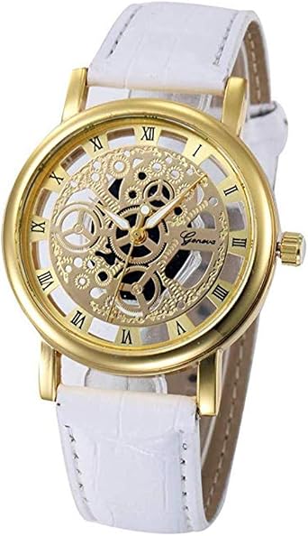 ITVIP Quadrante oro con numeri romani neri ed effetto scheletrato,Orologio  da cintura al quarzo uomo e donna (Bianco) : Amazon.it: Orologi