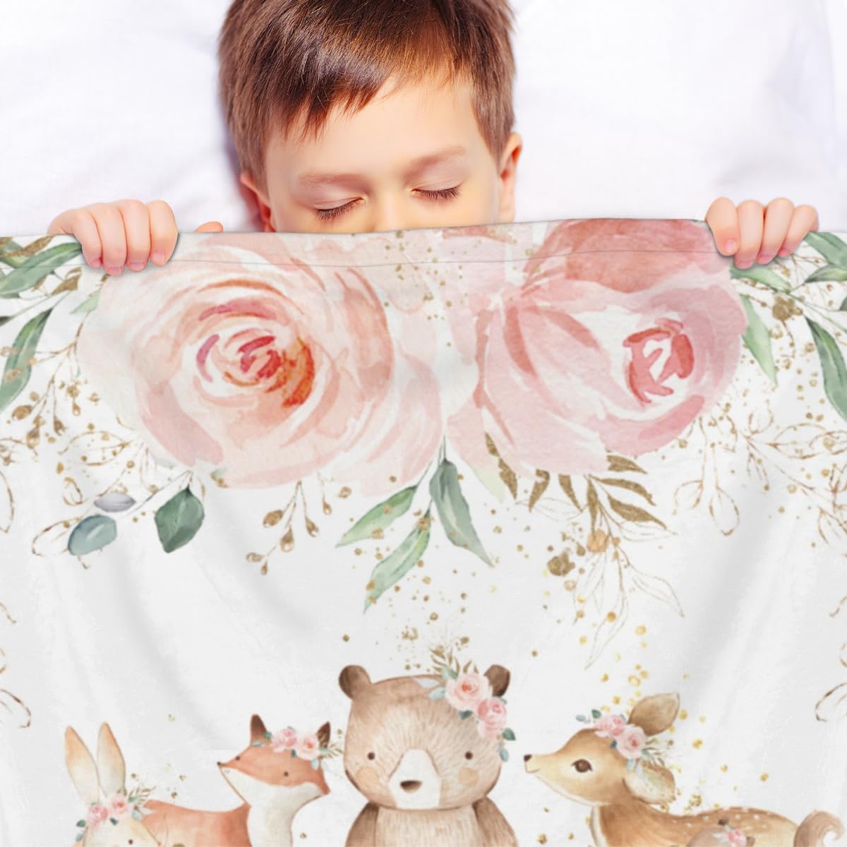 Personalized Baby Blankets for Girls Boys, Custom Baby Blanket with Name Swaddle Toddler Fleece Blanket Personalized Gift Woodland Animals Blush Floral