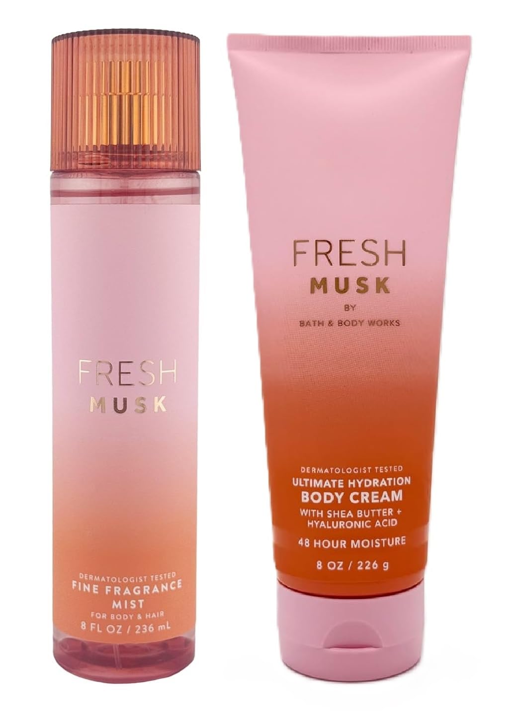 Bath and Body Works Fresh Musk Mist and Body Cream Set - Full Size