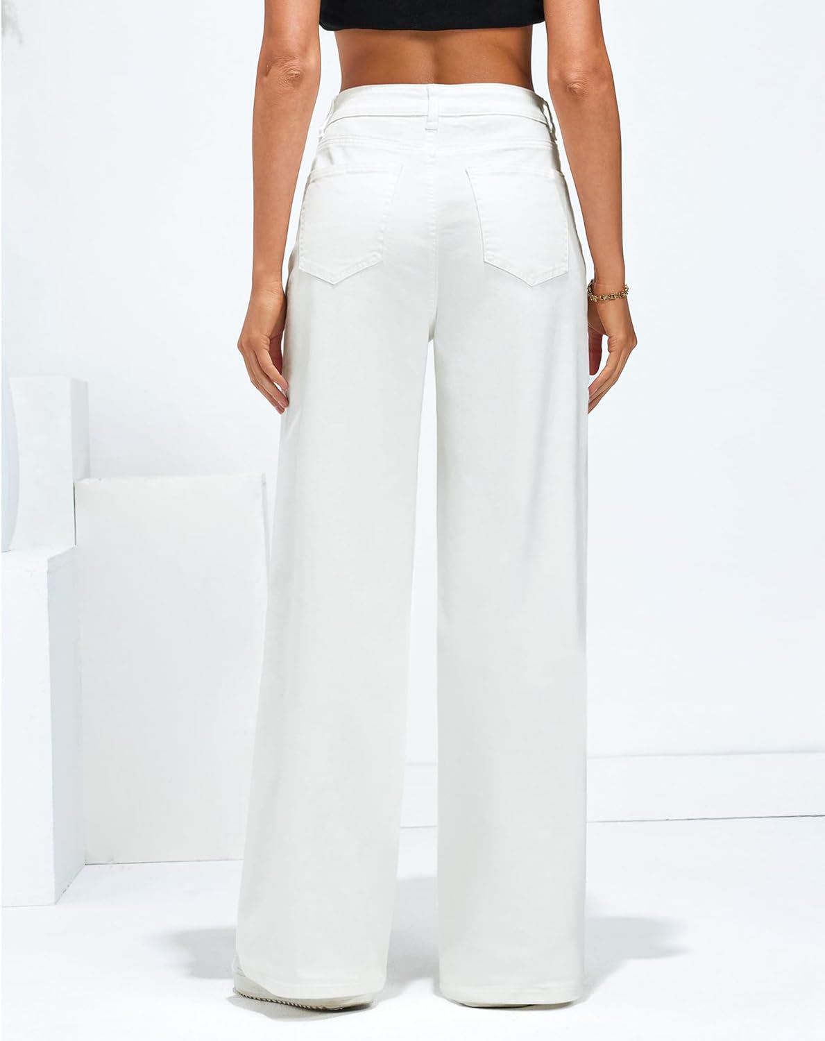 LookbookStore Wide Leg Jeans for Women High Waisted Stretchy Denim Jeans Fashion Baggy Trouser Jean Pants with Pockets - Image 3