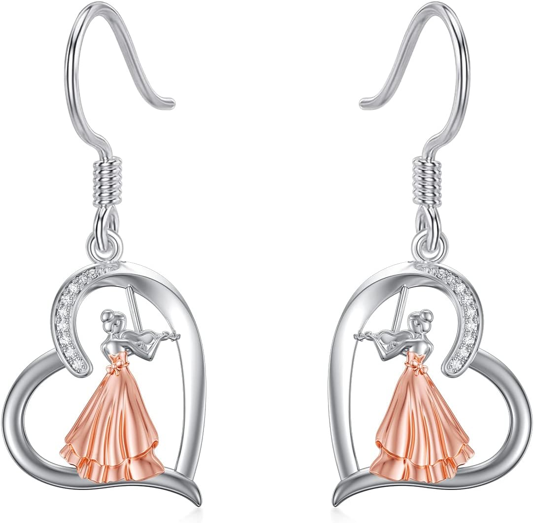 Violinist/Gymnastics/Lotus/Sunflower/Lightning Bolt/Dragonfly/Bee/Butterfly Dissent Collar Dangle Earrings for Women Sterling Silver Drop Hook Earrings Mothers Day Gifts