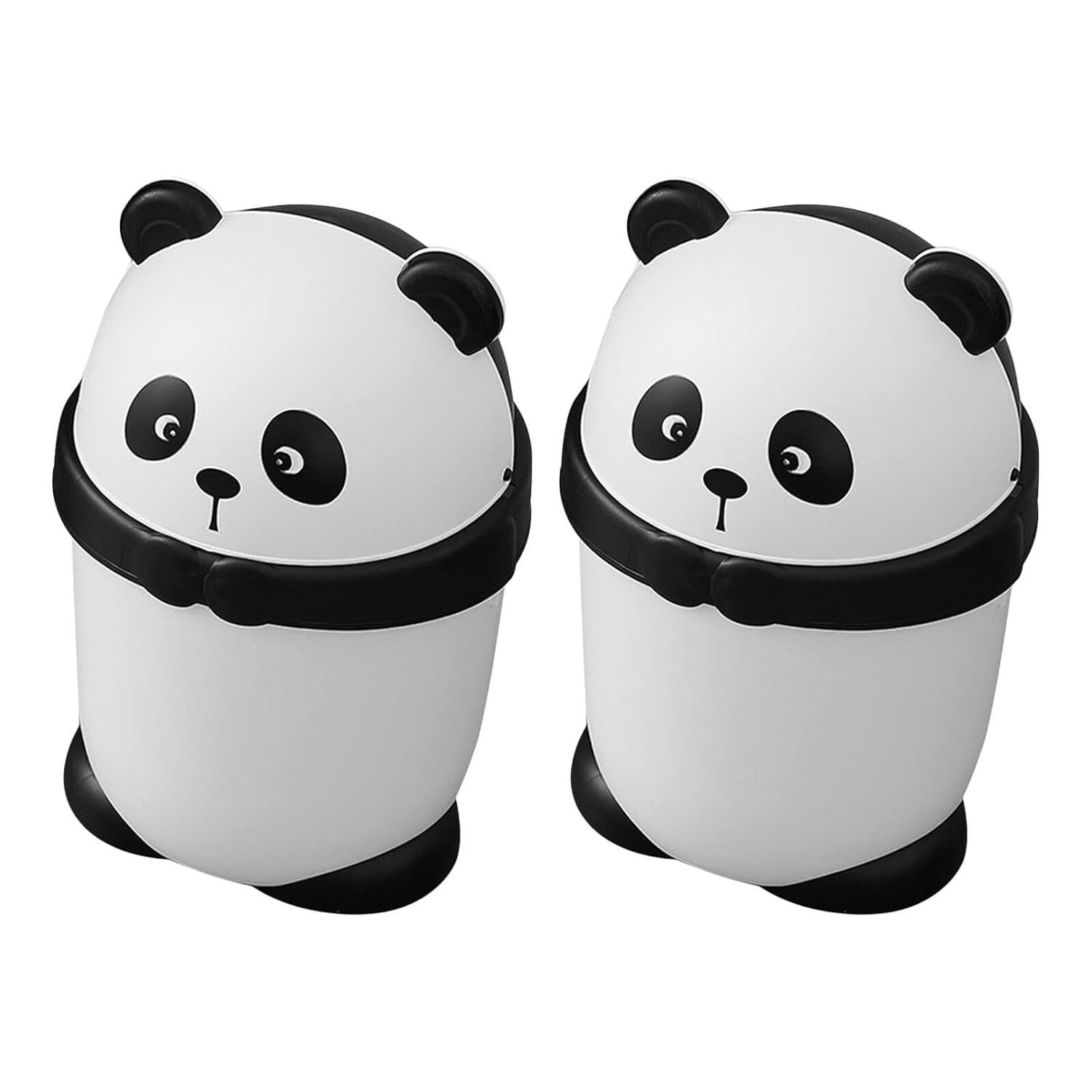 Zerodeko 2pcs Panda Shape Trash Can with Lid, Cartoon Mini Garbage Bin for Bedroom and Kitchen, Cute Animal Wastebasket for Home Office Living Room