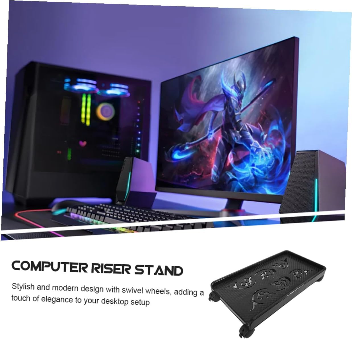 Movable Floor Stand with Brake Casters for Carpet and Under Desk Use Stable Computer Tower Holder Platform Black Easy Repositioning and Secure Desktop CPU Support