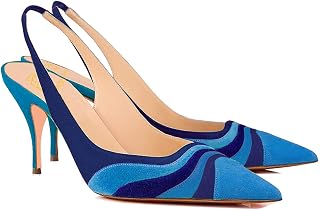 Women Slingback Pumps Kitten Heels Pointed Toe Suede, High Heel Pumps Rainbow Multicolor Elastic Strap Closed Toe for Ladies Dress Party 5-13 M US