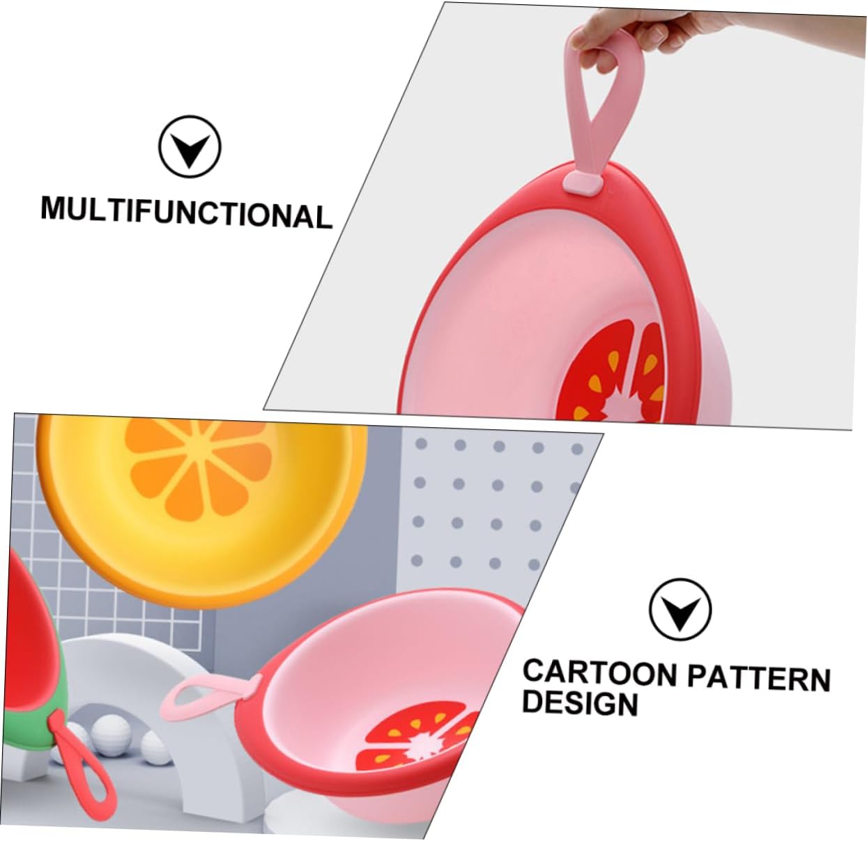 1Pc Cartoon Wash Basin Thickened Portable Wash Basin with Handle Durable Material Fun Fruit Design for Safe and Practical Use