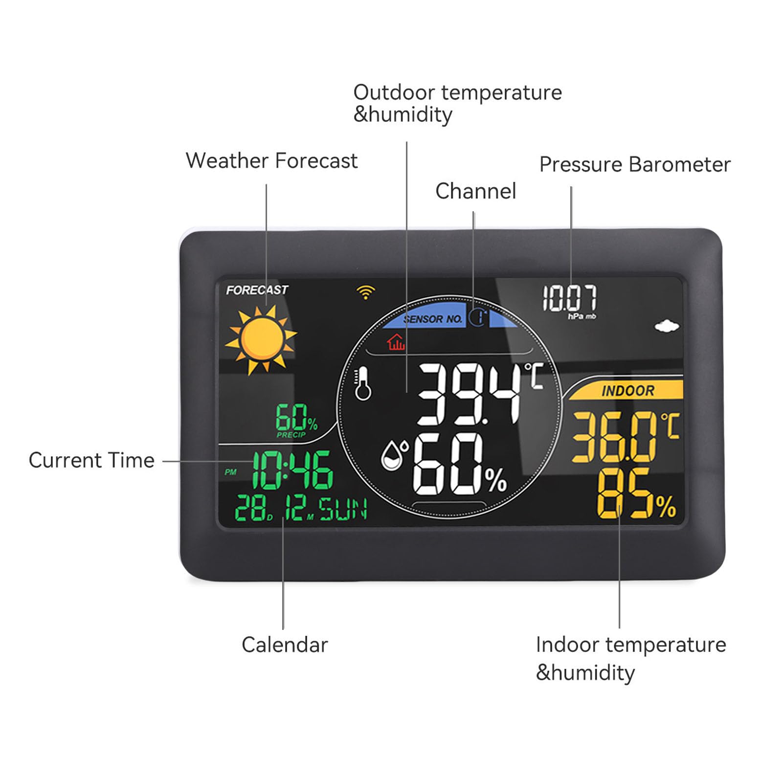 Digitales Hygrometer -Thermometer, Innen -Außenthermometer -Hygrometer mit Farbanzeige, Kabellosewetter -Vorhersagestation für Zuhause