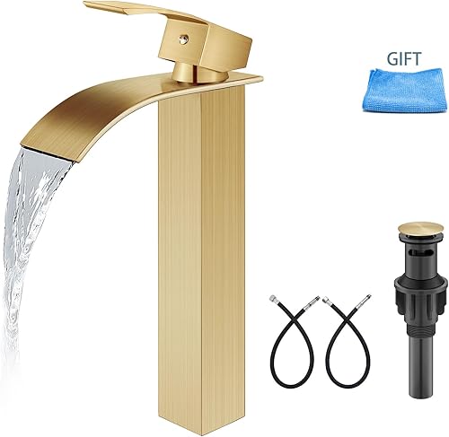 Aolemi Grifo de baño alto para lavabo, grifo de lavabo de un solo agujero, 1 mango, grifo mezclador de montaje en cubierta RV con montaje de drenaje