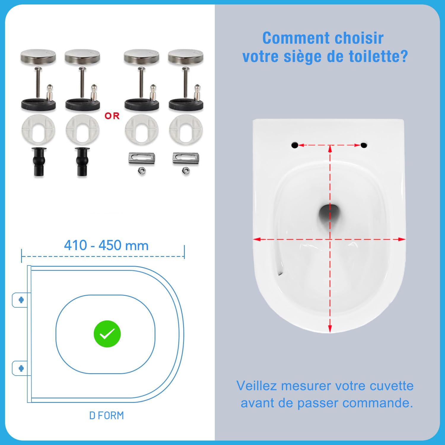 Abattant WC Blanc Duroplast Thermoplastique Déclipsable Forme D avec Frein de Chute Charnière Réglable, Dégagement Rapide à Un Bouton