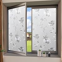 Vista 7 de Calcomanías de vidrio estáticas de flores de hibisco, película de ventana de bloqueo solar de 23.6 x 78.7 pulgadas