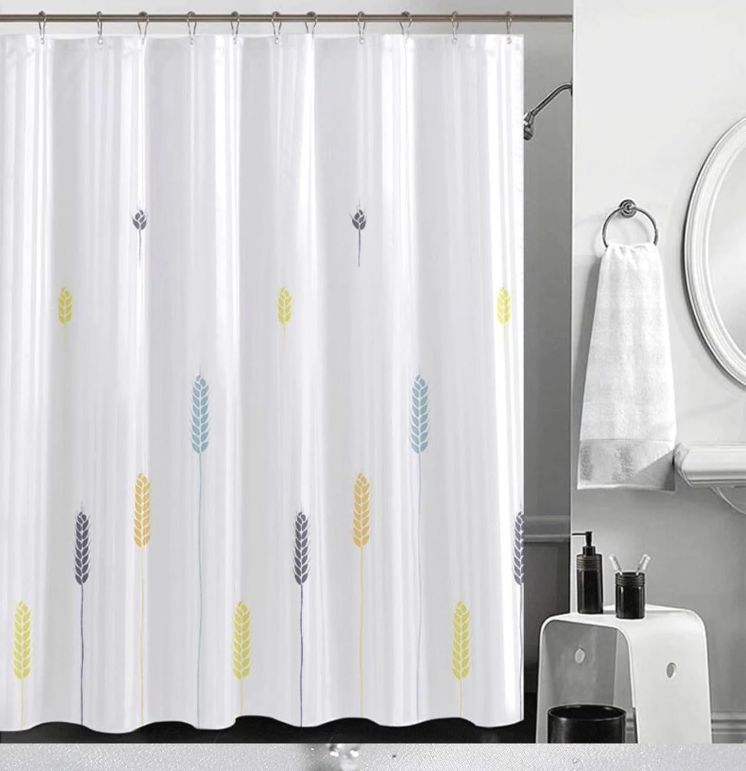 Heavy Duty Shower Curtains, Waterproof Machine Washable, Green Beige Flower Bath Curtain, Watercolor Plant Leaves Shower Curtain Liner for Bathroom (Color : Flower-1, Size : 59"x71") (Flower 2)