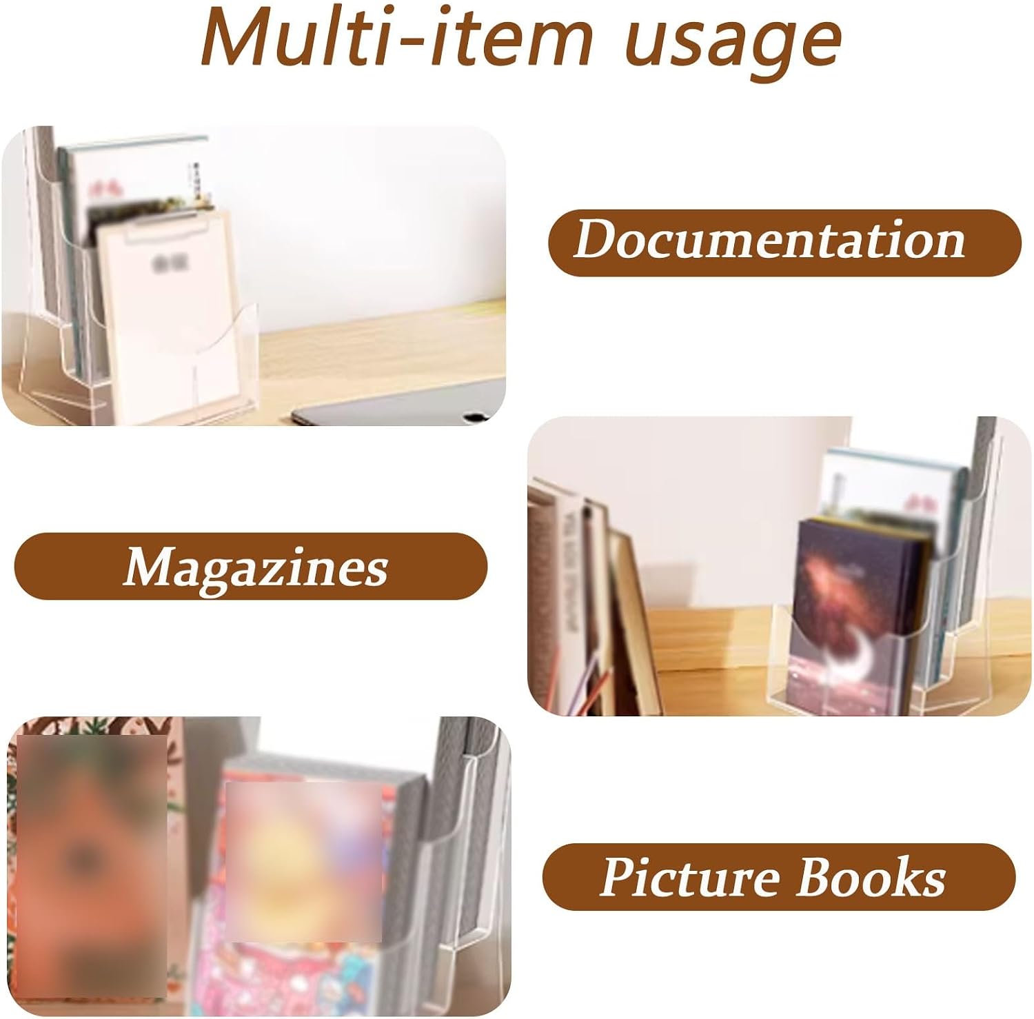 Transparent Acrylic Magazine Rack, Three-Tier Desktop Magazine Rack, Built-in Anti-Slip Grooves, Ideal for Study/Office