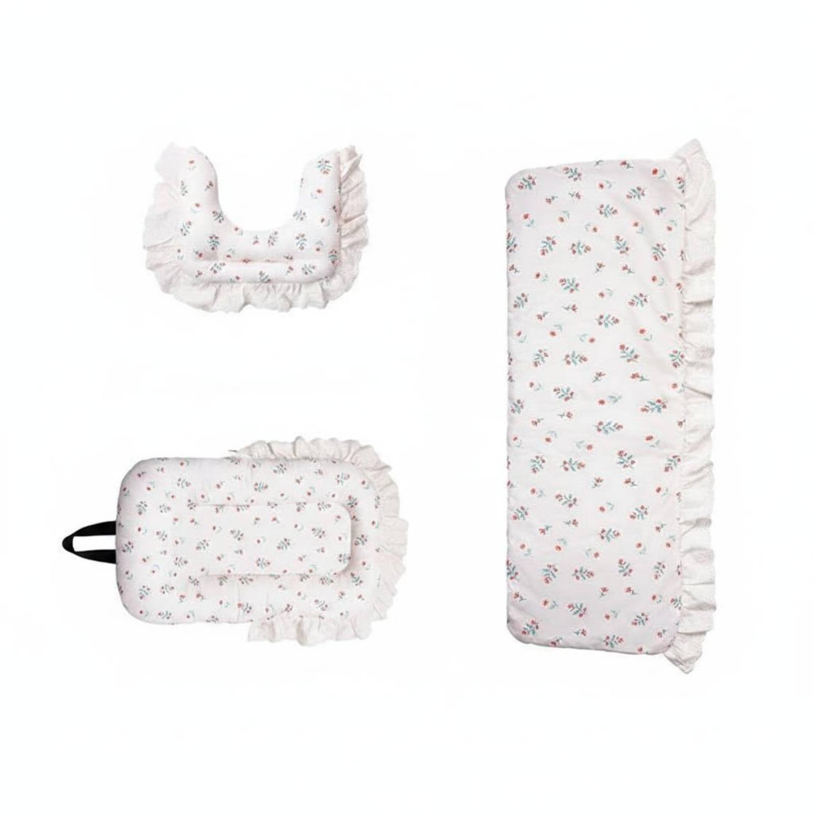 3 Pieces Anti-Dirt Pet Stroller Pad Year-Round Pet Stroller Liner Soft Padded Ruffled Border, M 702PLUS, Floral Cotton 3PC-image-30
