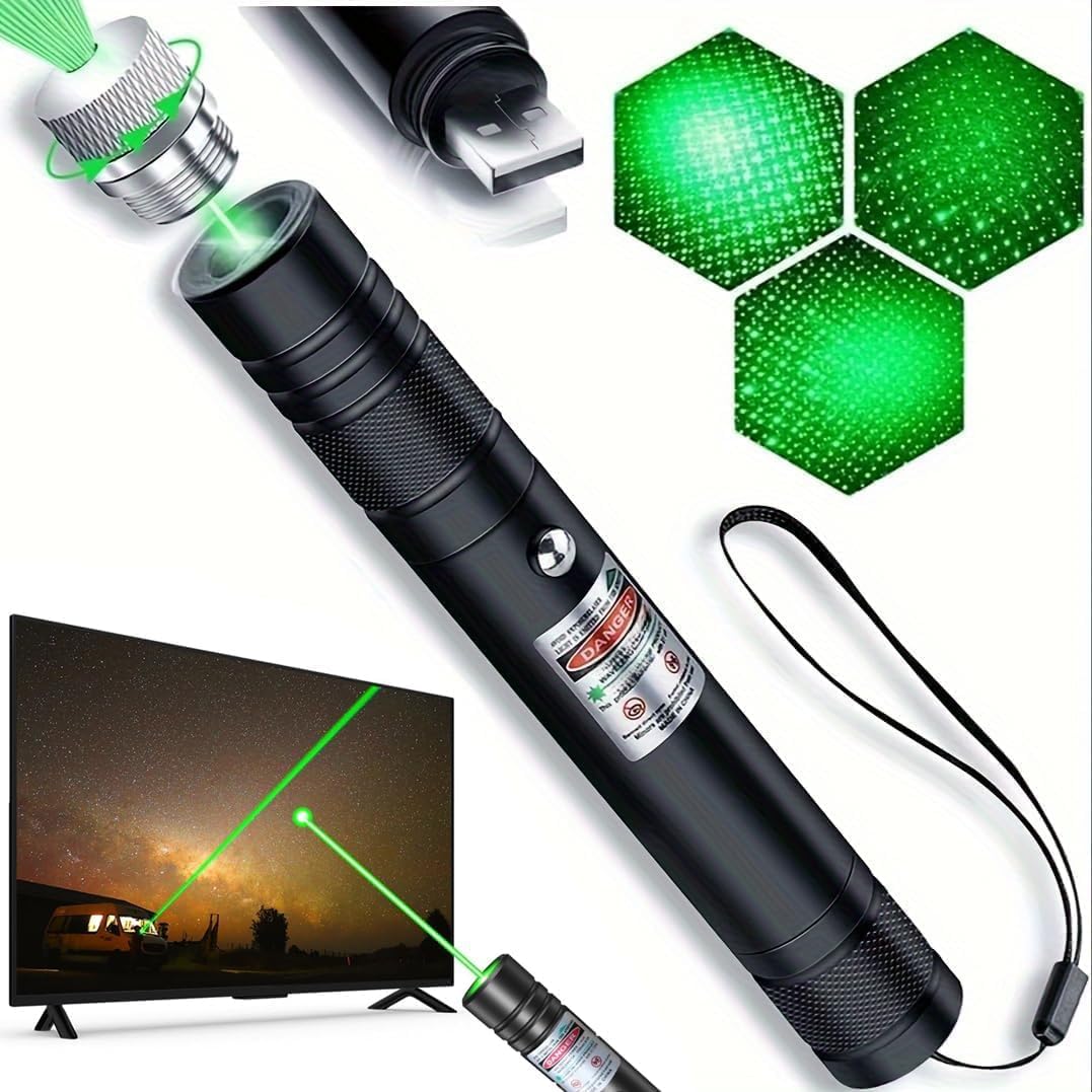 Damflew Green Laser Pointer, USB-A Charging, Laser Beam with Starry-Sky Cap | Starry-Sky Patterns, Switch to a Single-Point Beam, for Hiking, Presentations &amp; Outdoor Use (Professional-Grade Green Light)