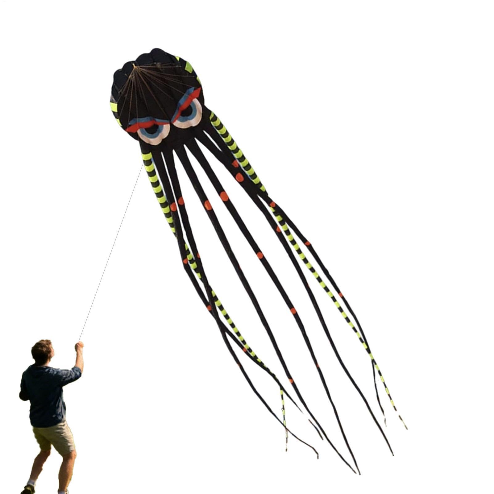 Cometas para playa, juguetes de viento en forma de pulpo de 26 pies, cometa para adultos, para vacaciones de verano, cumpleaños, adultos, fiesta al aire libre, patio trasero