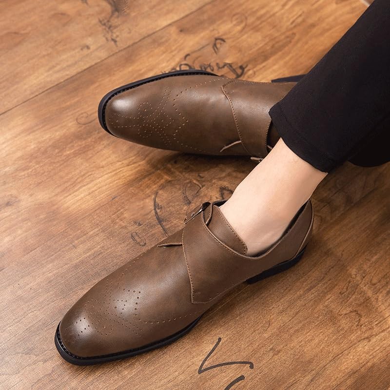 Monk Dress Shoes for Men's Office Tuxedo On Casual Slip Resistant Shoe Synthetic Pu Leather Plain Toe2