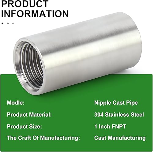 Miniatura 99 de TAISHER 2 accesorios de tubería de acero inoxidable, 1/2 "NPT x 1/2" NPT macho roscado, tubo fundido de pezón de 6 pulgadas de longitud 1.969 in