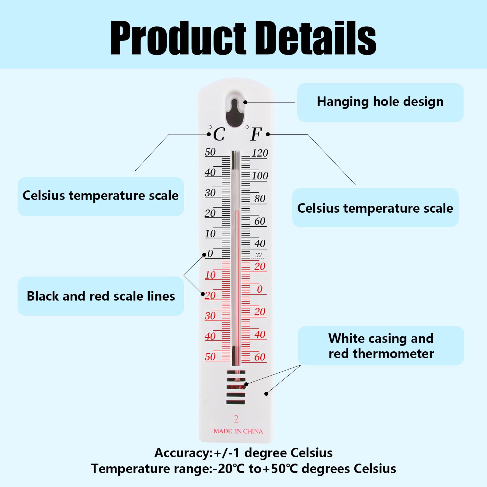 2Pcs Wall Thermometer, Outdoor Thermometer Read Accurate Celsius and Fahrenheit Large Wall Mounted Room Temperature Monitor Easy-to-Mount Design for Home Garden Greenhouse Home Office Indoor Outdoor — view 3