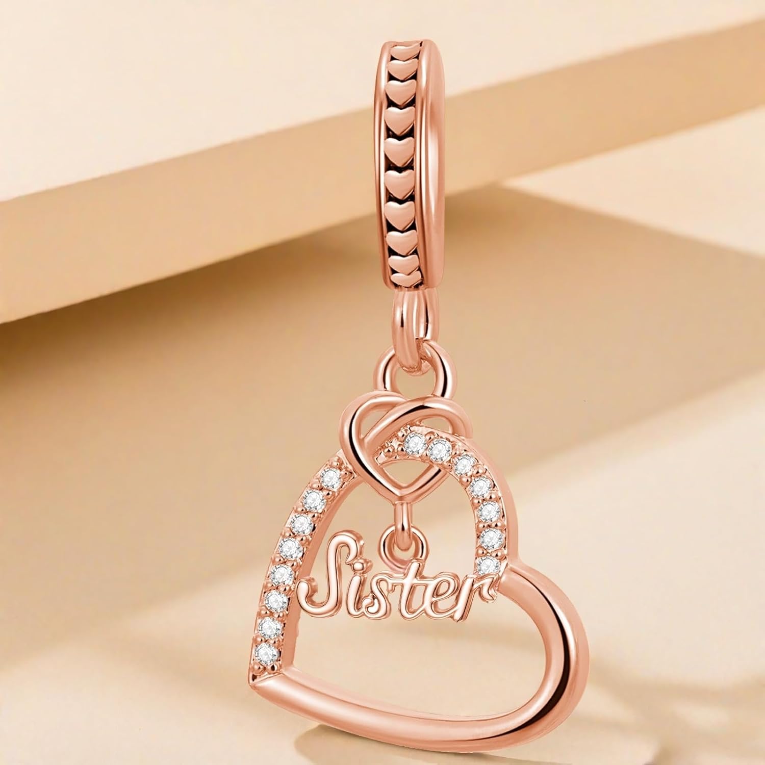 Heart Sister Dangle Charm Cubic Zirconia Bead Compatible with Pandora Bracelet Women - Image 2