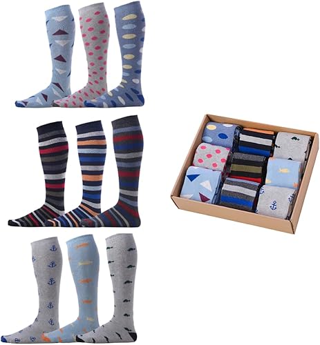 Pierre Henry - Calcetines por encima de la pantorrilla para hombre (9 pares) Calcetines de algodón sobre la pantorrilla Calcetines largos que se