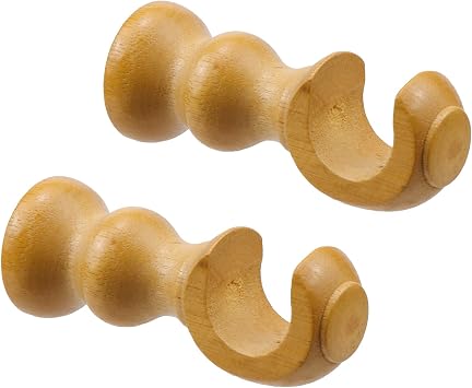 Woogim Wood Curtain Brackets Window Curtain Single Holders with Round Base for Window Hardware Rod Holders 28mm/1.1inch 2 PCS Wood Color