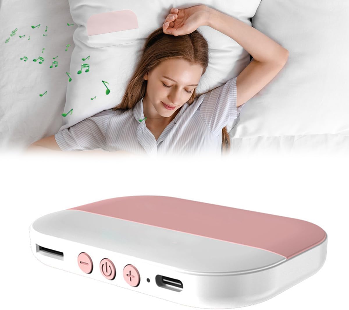 Bone Conduction Pillow Speaker, Mini Portable Under Pillow Speakers for Sleeping,Bluetooth 5.2 Wireless Pillow Speaker for Adults and Kids with Volume Control & Timer Function (Pink)