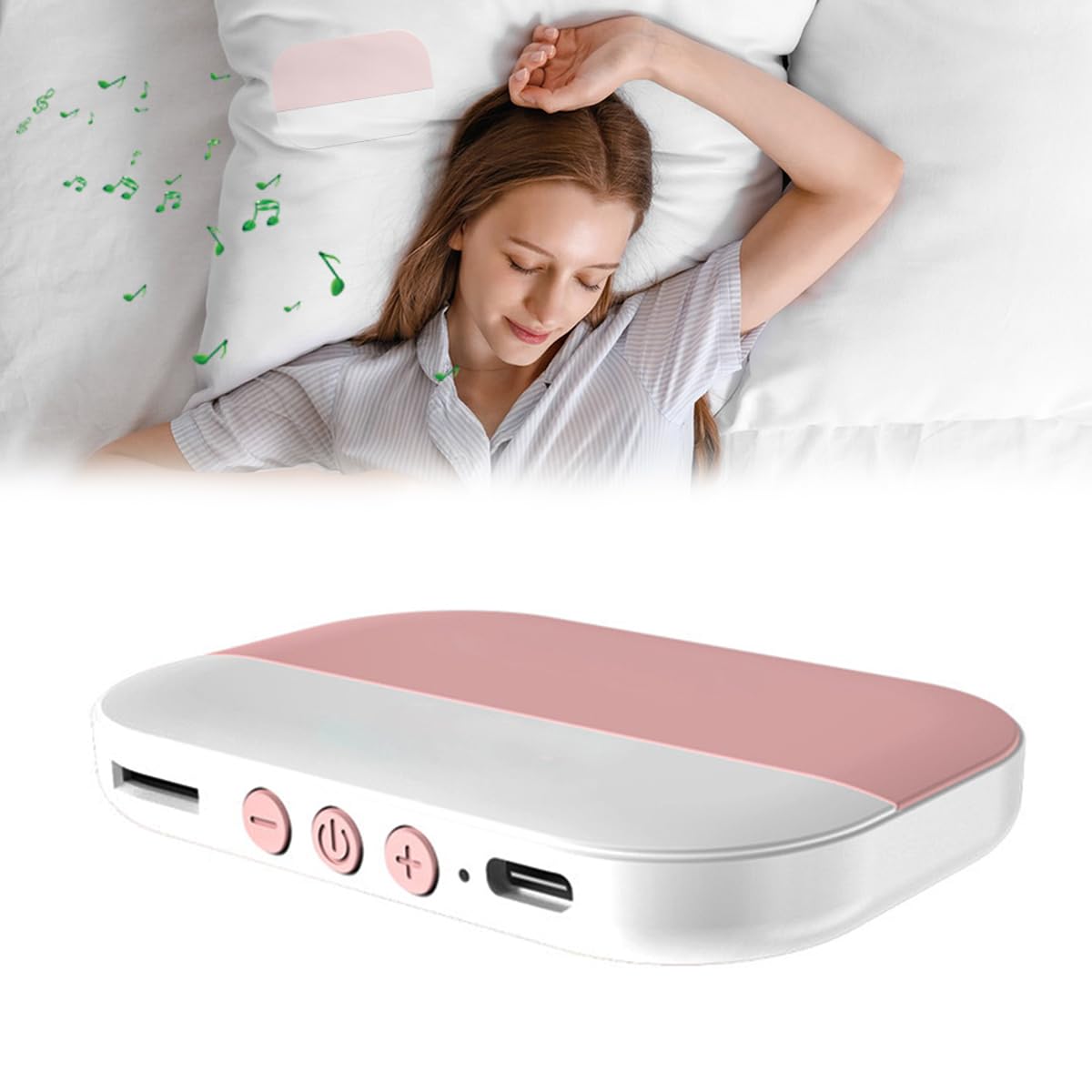 Bone Conduction Pillow Speaker, Mini Portable Under Pillow Speakers for Sleeping,Bluetooth 5.2 Wireless Pillow Speaker for Adults and Kids with Volume Control & Timer Function (Pink)