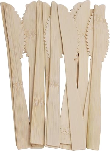 Smed Cuchillo de bambú desechable de bambú, cubiertos de viaje desechables, respetuoso con el medio ambiente, adecuado para picnics y fiestas de