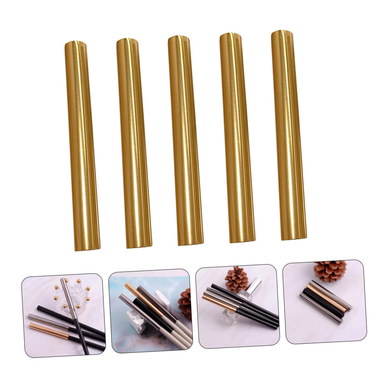 Manicure Pen Caps Golden Zinc Alloy 5pcs for 8-9mm Pens