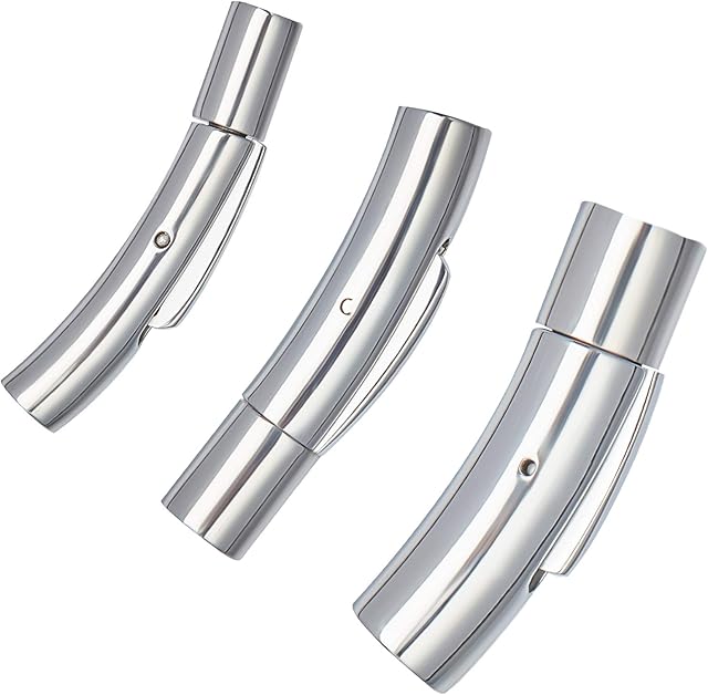 UNICRAFTALE 6 Sets 3 Sizes 3/4/6mm Hole Tube Bayonet Clasps Stainless Steel Bayonet Clasps Leather Cord End Clasps Connectors for Bracelets Necklaces Buckle Jewelry Making