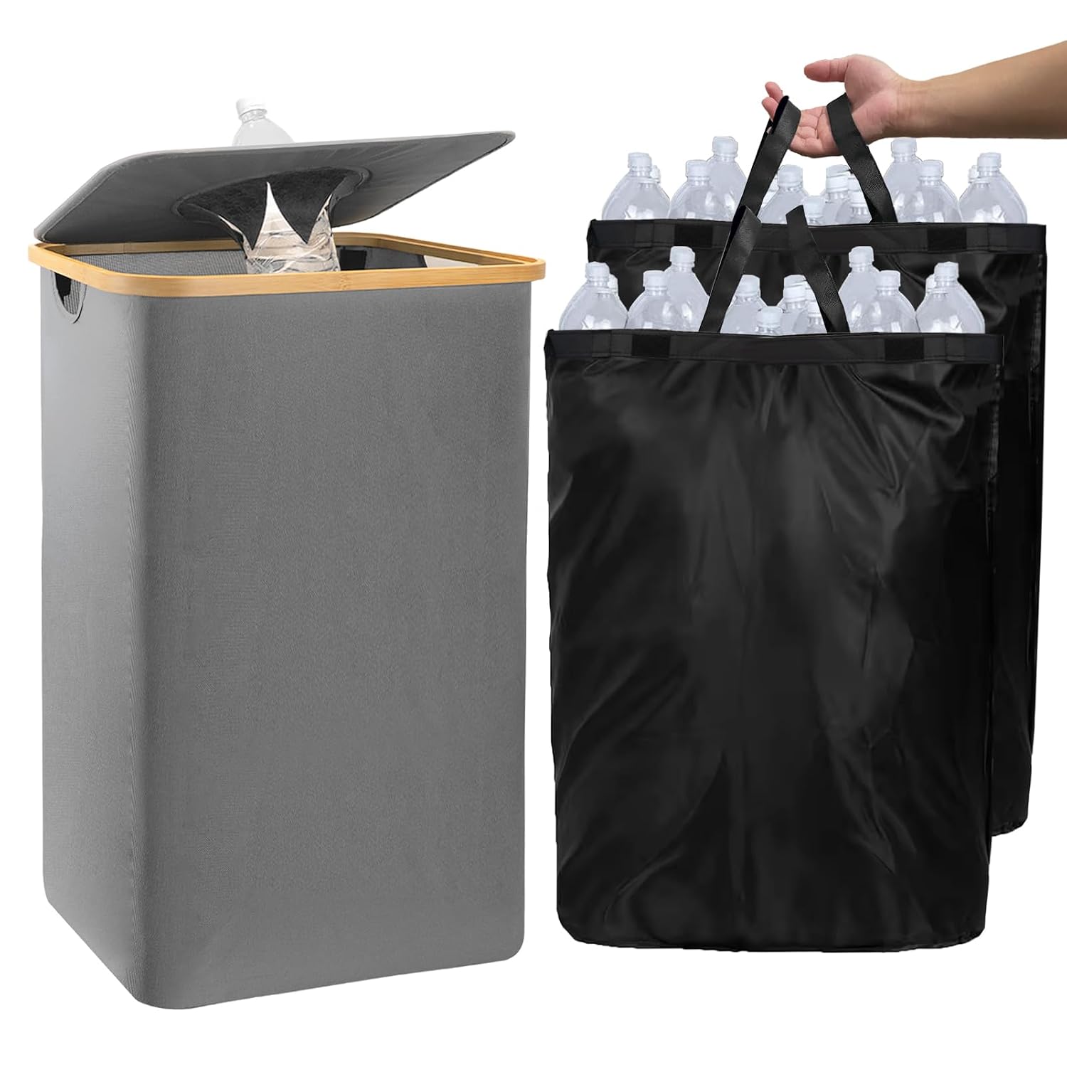 Recycling Bin for Kitchen Large 27 Gallon 103L Bin with 2 Removable Reusable Inner Bag,Large Indoor Home Recycling Bin for Bottle Can Glass Waste Plastics