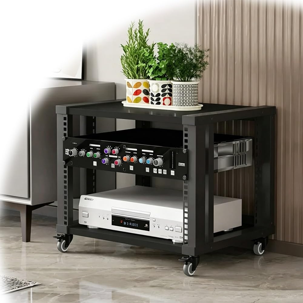 KLerDH Media Racks, Adjustable AV Media Stand With Wheels 2/3/4-Tier Hifi Audio Rack(Black,2 Tier)