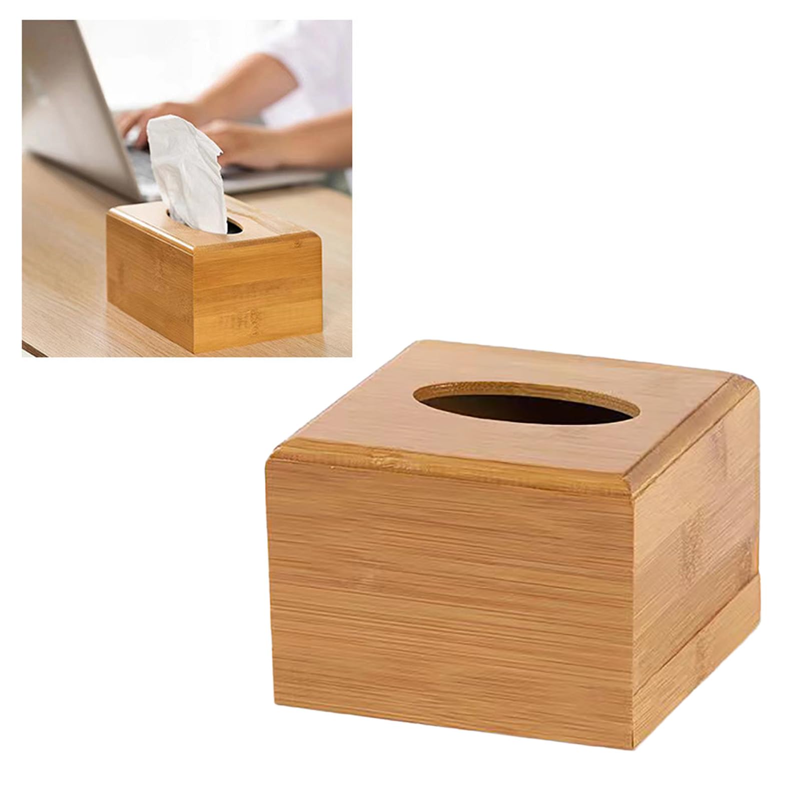 BIBELUN Copri Scatola Fazzoletti In Legno Di Acacia Con Vassoio Portaoggetti - 14x14x16 Cm