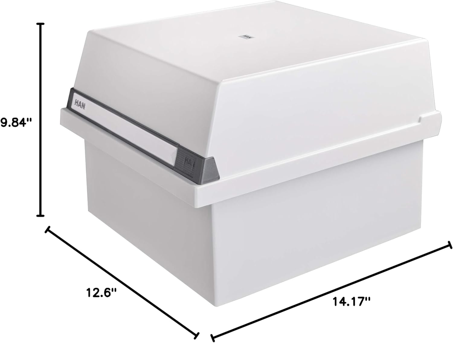 HAN 954-11, Card Filing Box A4 Landscape. Innovative, Attractive Design Holds 1,300 Cards, readjustable lid Supplied with Large Inscription Label, Light-Grey
