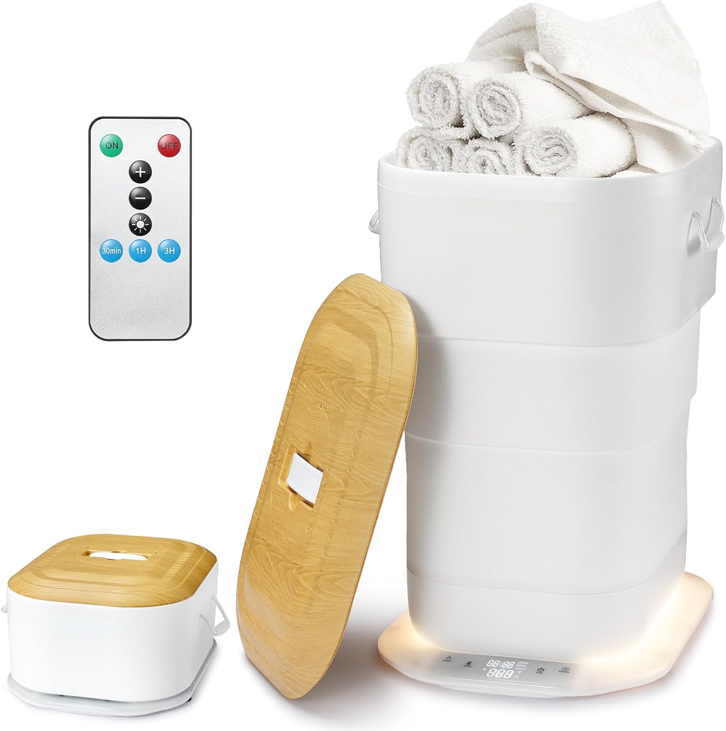 Upgrade Foldable Towel Warmer for Bathroom - 27L Luxury Heated Towel Warmers Bucket with Time Setting,Auto Shut Off,Fits Up to Two 40"X70" Oversized Towels, Bathrobes, Blankets Square