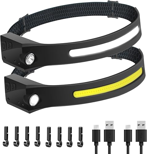 The Ultimate Hands-Free Headlamp Paquete de 2 unidades haz de 230 y sensor de movimiento, recargable, resistente a la intemperie, 2 fuentes de luz