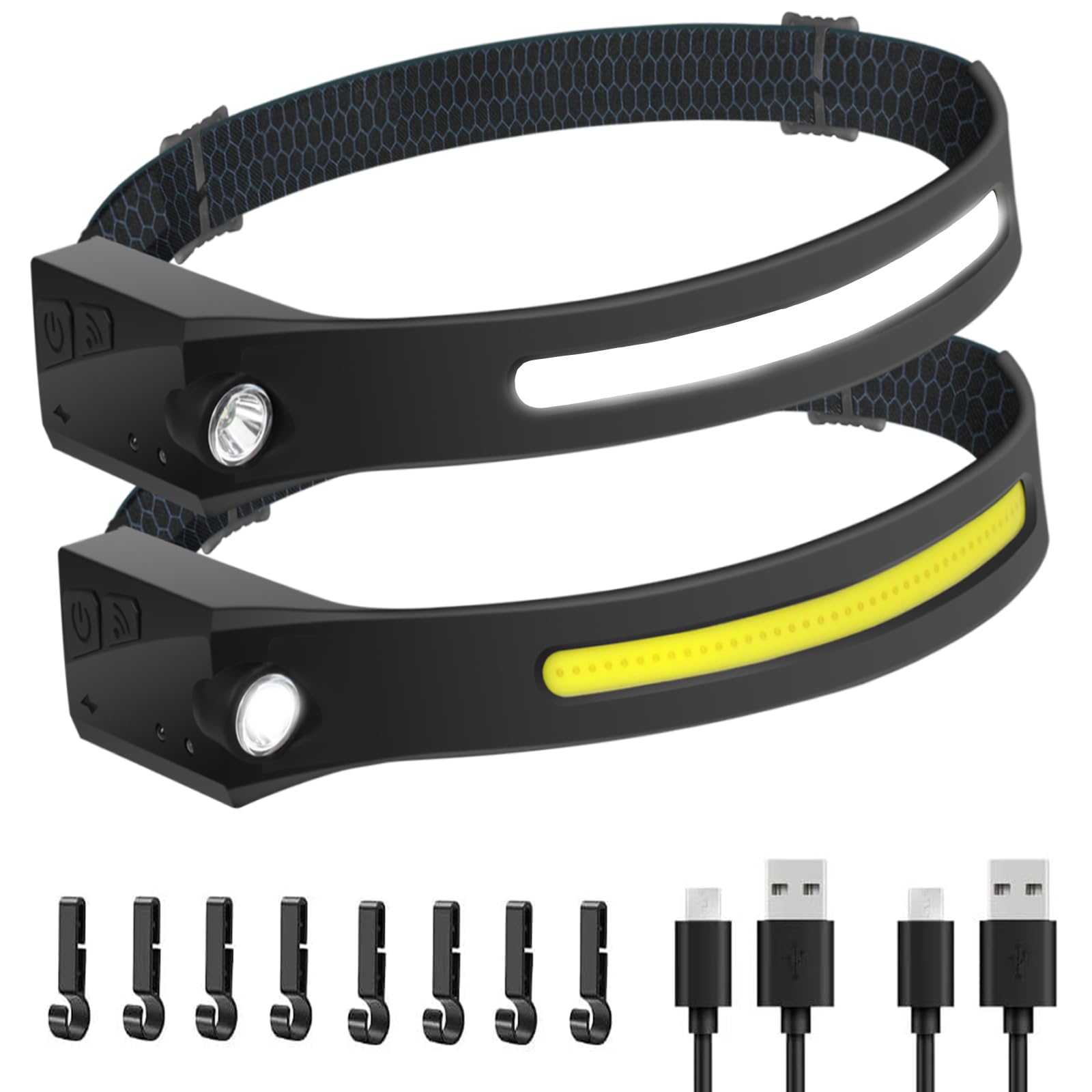 WEDNBR The Ultimate Hands-Free Headlamp 2-Pack: 230° Beam & Motion Sensor - Rechargeable, Weatherproof, 2-Light Source for Adults & Kids