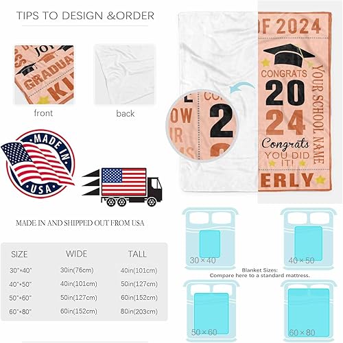Miniatura 10 de Manta de graduación personalizada para clase de 2023, manta de graduación personalizada con nombre y escuela, una manta suave y acogedora para