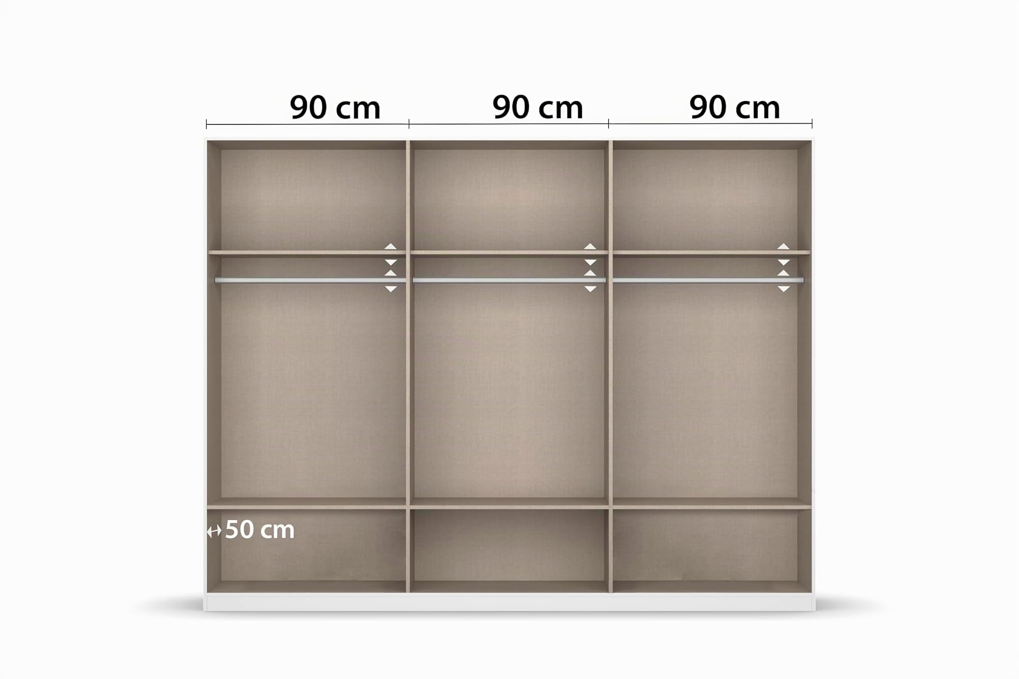 Rauch Möbel BARI, Kleiderschrank, Farbe Weiß/Eiche Artisan, Breite 271 cm | Schrank, 6-türig, 3 Schubladen, für Schlafzimmer, Kinderzimmer, Babyzimmer, Homeoffice, Garderobe, Flur