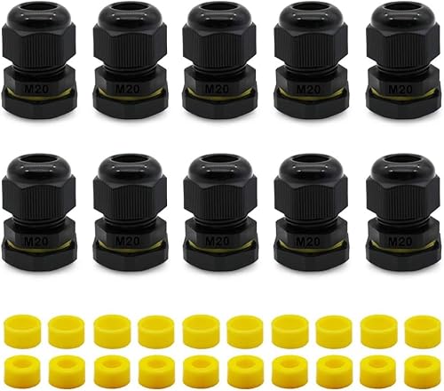 M20 x1.5 Kabelverschraubung, PG13.5 Schwarz IP68 wasserdichte Kabelverschraubungen mit Gegenmutter Kunststoff, Kabelsteckverbinder Verstellbare für 4mm-12mm, Kabelverschraubungen Gelenke