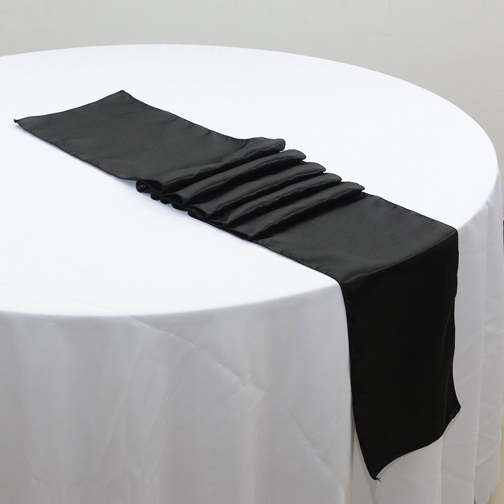 Bluelans Black Bluelans® Pack Of 1 Wedding 12 X 108 Inch Satin Table Runner For Wedding Banquet Table Decor Runner (Black)
