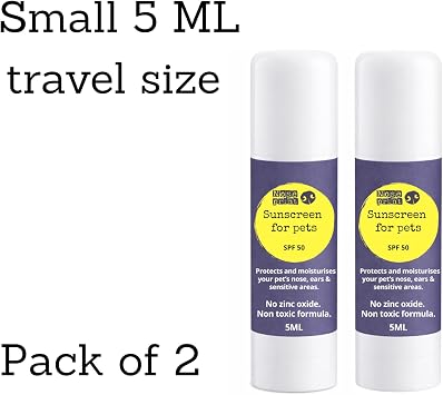 Pet Sunscreen Stick SPF 50, Zinc Oxide Free, Non-Toxic, for Dogs and Cats, 2 x 5ml, Nose, Ears and Sensitive Skin