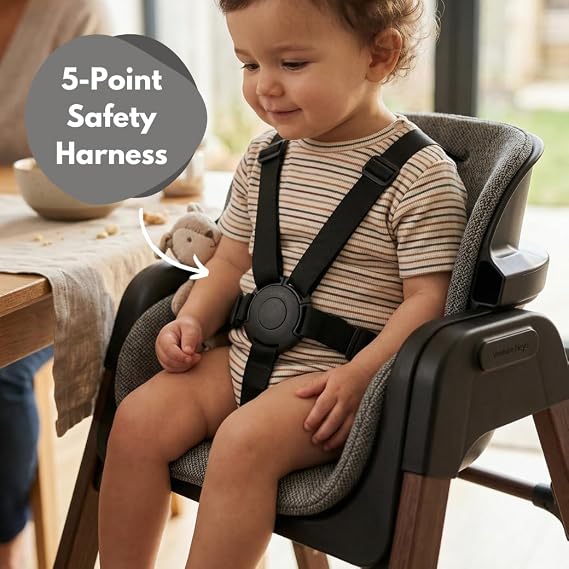Venture Neyo 2-in-1 Foldable High Chair for Baby and Toddler, Convertible Baby Highchair with Wood Effect Legs, Removable Tray & Cushion, 5 Point Harness, Compact Folding (Black)