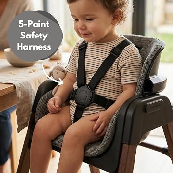 Venture Neyo 2-in-1 Foldable High Chair for Baby and Toddler, Convertible Baby Highchair with Wood Effect Legs, Removable Tray & Cushion, 5 Point Harness, Compact Folding (Black)